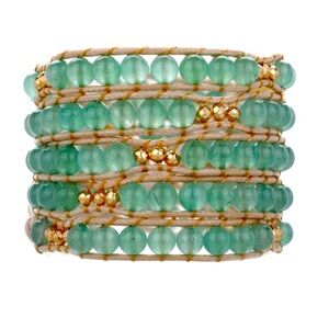 #2 💕 Wrap around-Leather, aventurine stone, 14K gold beads bracelet.